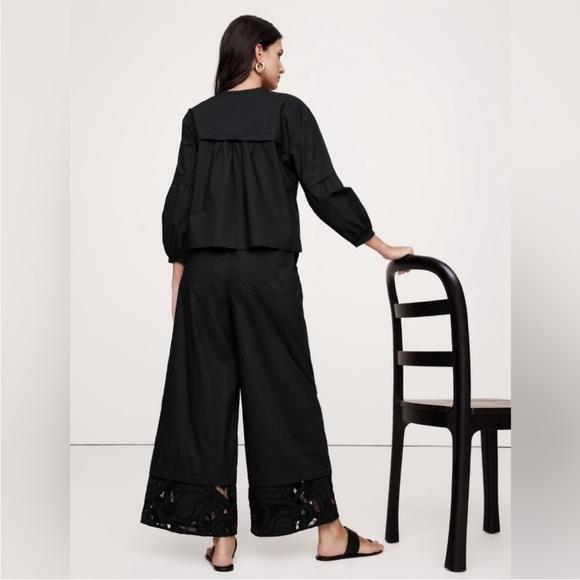 NWT! BR High-Rise Wide-Leg Embroidered Cotton Poplin Cropped Pant - Multiple🧡💫 - Picture 2 of 6